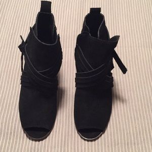 Black Suede open toe wedge